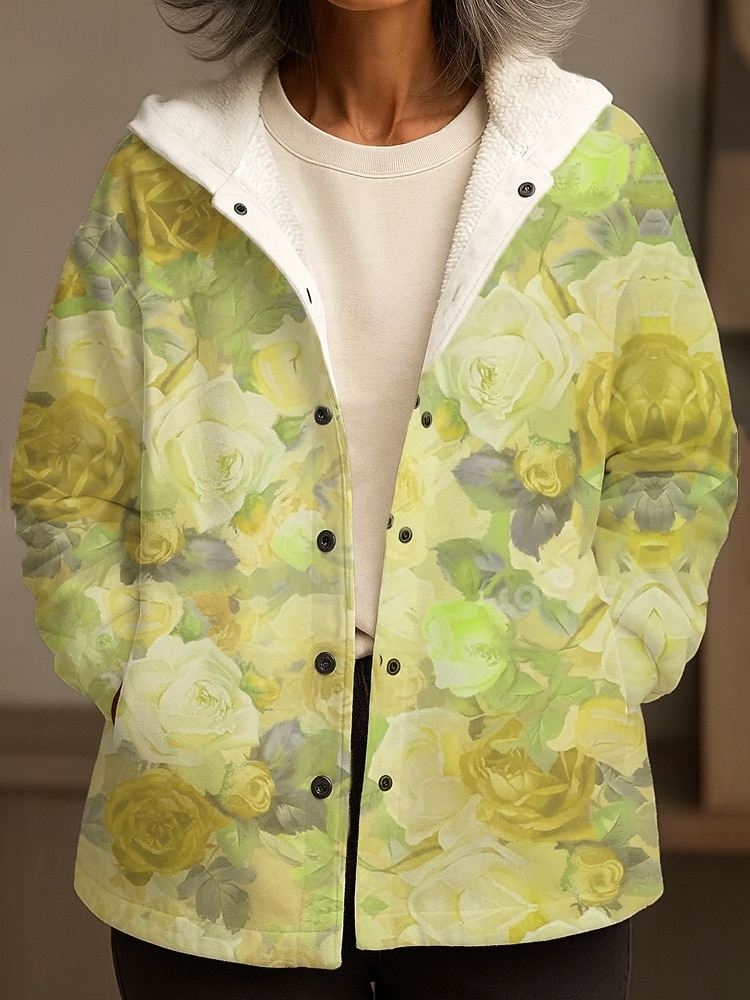Dames Winterjas Winterjack Fleece Gevoerd Warm Sneldrogend Knopen Dagelijkse Moderne Casual Comfortabel Bloem Vakantie Athleisure Dagelijkse Capuchon Loose Fit Mouwloos Bovenkleding Lichtblauw Geel 2026 - $61.99 –P4