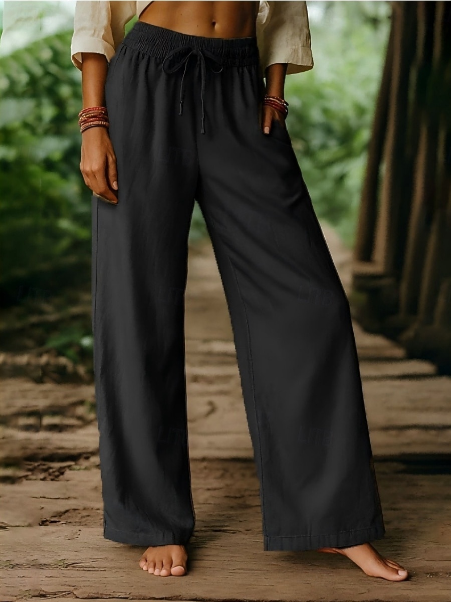 Per donna Pantaloni in cotone e lino Gamba larga Chinos Vintage Essenziale Casual Lunghezza intera Vita Alta Semplice Tasca Fascia Elastica Comodo Morbido Confortevole Elasticizzato All'aperto del 2025 a $19.99 –P4