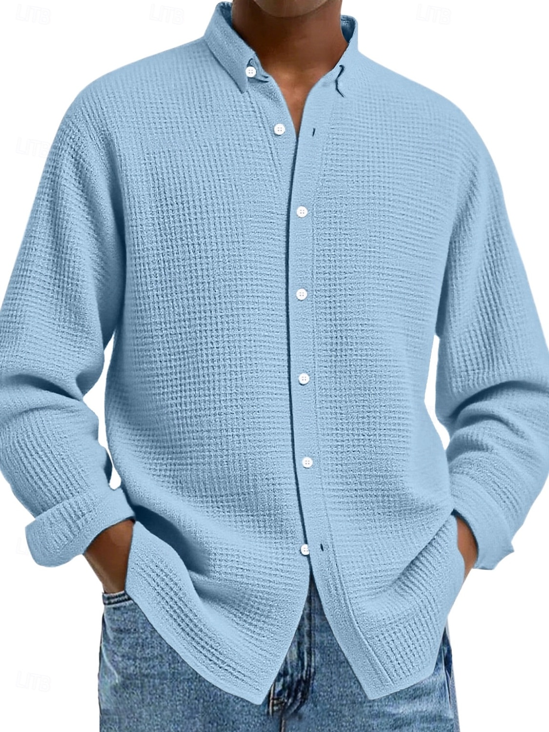 Herren Hemd Waffelhemd Freizeithemd Knopfhemd Schwarz Weiß Wein Marineblau Blau Langarm Einfach Revers Lässig Täglich Bekleidung Mode Streetwear 2025 - $23.99 –P10