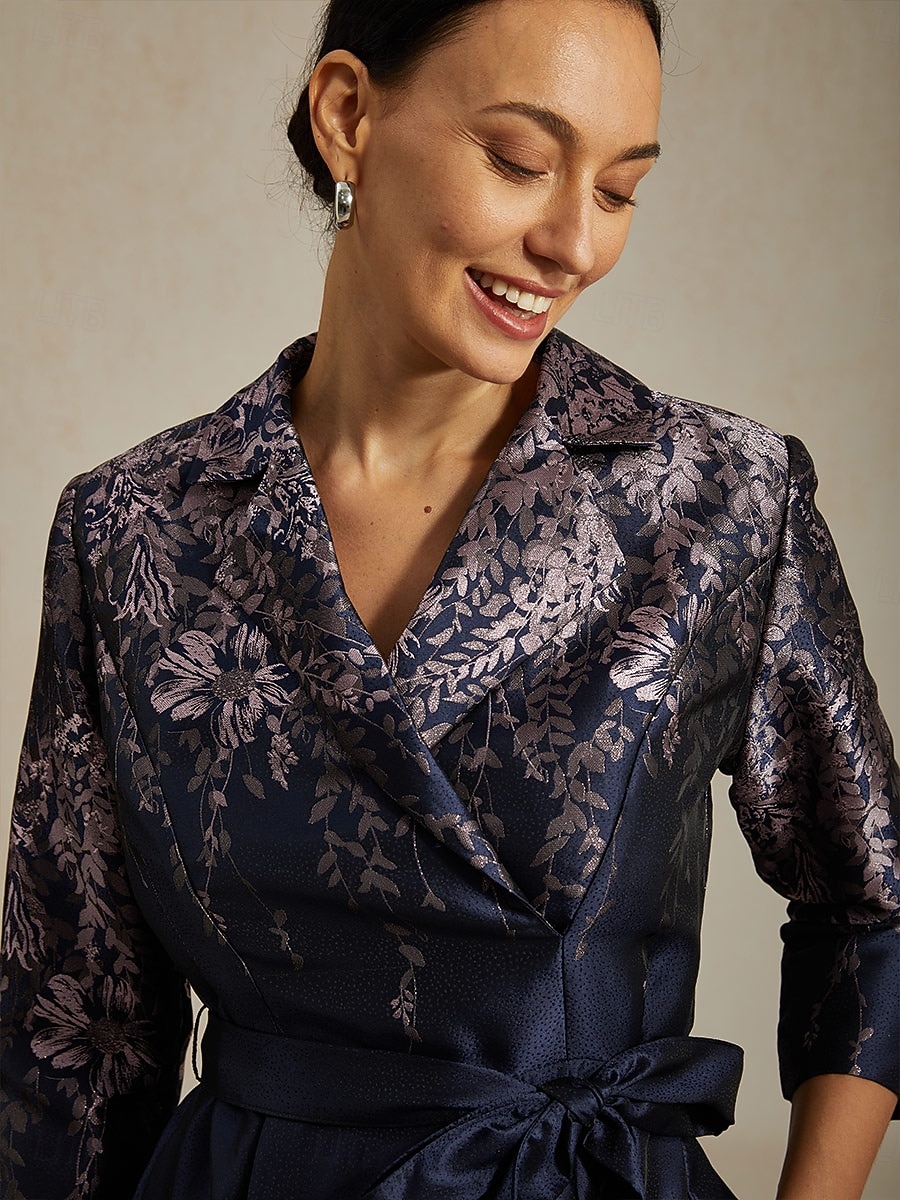 Per donna Abito Midi Tubino Elegante Compleanno Floreale Manica 3/4 Colletto a Camicia Blu marino Estate Primavera Autunno Inverno del 2025 a $169.99 –P3