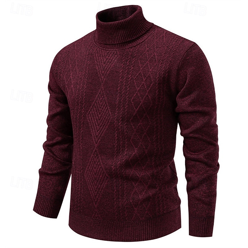 Herren Pullover Strickpullover Gerippt Stricken Normale Oberteile Gestrickt Einfach Rollkragen Mode Basic Urlaub Alltagskleidung Bekleidung Herbst Winter Wein Schwarz S M L 2025 - $17.99 –P1
