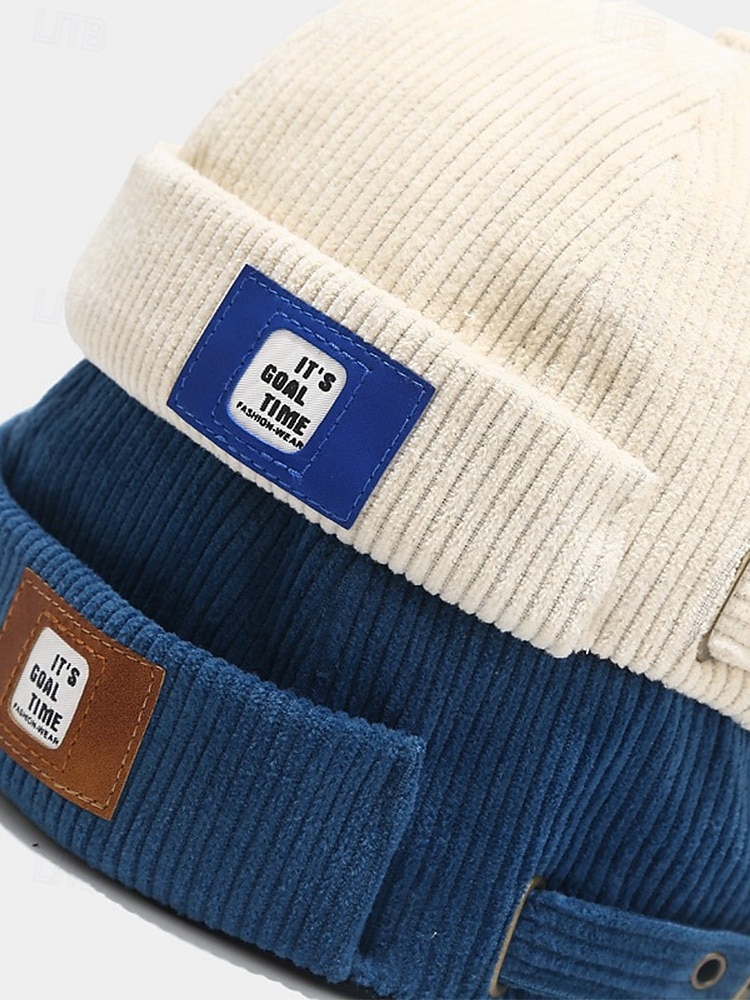 Men's Corduroy Brimless Beanie Hat, Retro Docker Cap with Adjustable Strap, Casual Streetwear Skullcap for Fall and Winter 2025 - $18.99 –P6
