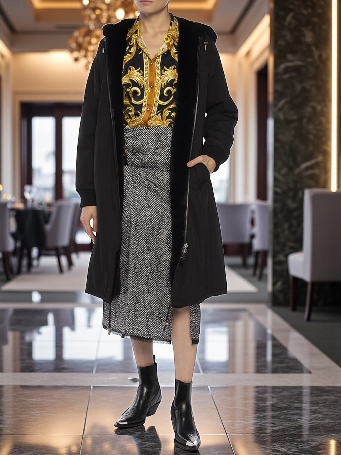 2025年 ゴールドのスタッズとメタルトゥが付いたレディースのブラックレザーウエスタンアンクルブーツ - ファッションストリートウェアやパーティーに最適なカウボーイスタイルのチャンキーヒールブーツ  コレクション – $109.99 –P9