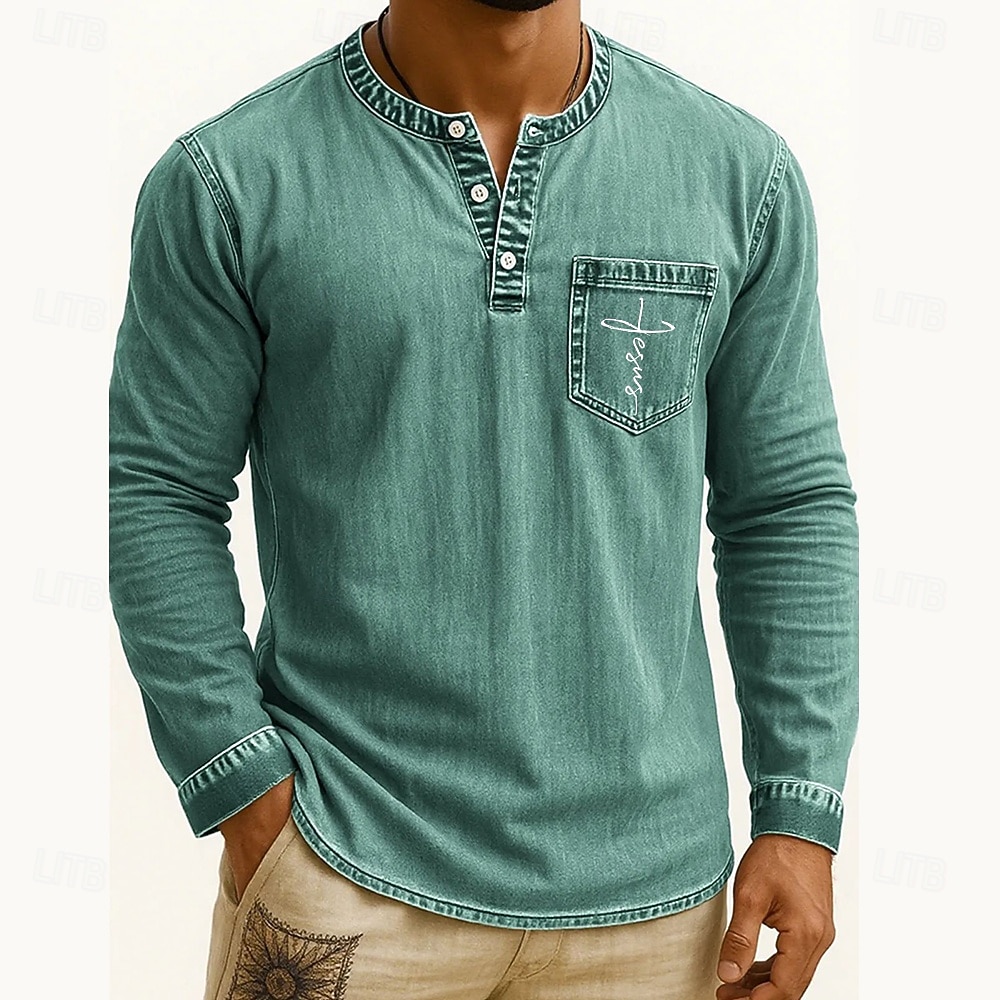Pánské Tričko Henley Trička Tričko Top Tričko s dlouhým rukávem Dlouhý rukáv Henley Podzim Zima Retro Módní Designové Móda Retro Dovolená ulice Jdeme ven Tmavěhnědá Námořnická modř Černá Top tričko 2025 - $35.99 –P6