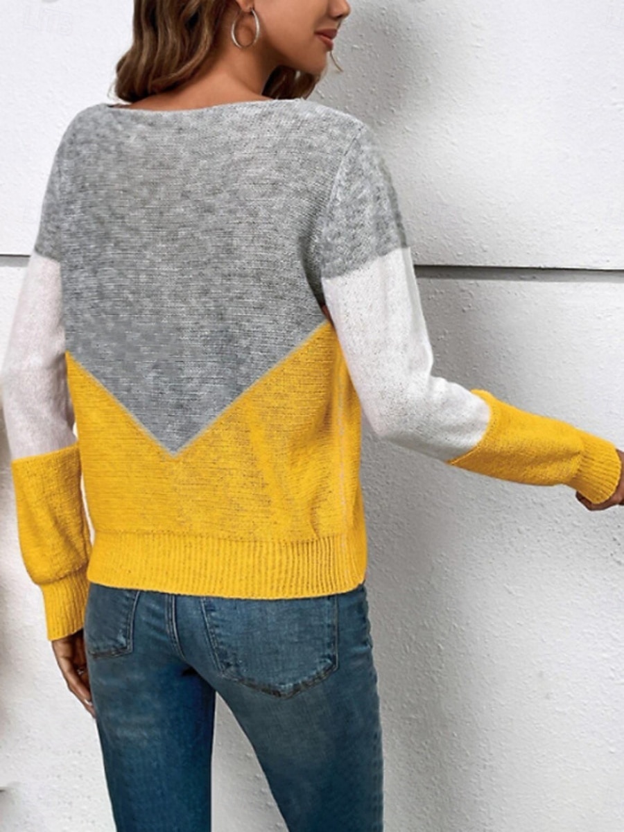 Dámské Svetr Na běžné nošení Měkké Geometrický Rýhovaný Tričkový Slátanina Pletený Dlouhý rukáv Běžné topy Plést Venkovní Denní Víkend Černá Žlutá Podzim Zima 2025 - €28.34 –P12