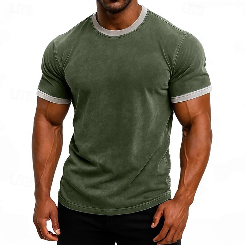 SoftFade™ T-Shirt pentru Bărbați T-Shirt Top Mâneci Scurte Mâneci Scurte Guler Rotund Guler în V Vară Culoare Solidă Vintage Culoare Bloc Cămașă Făcută Spălată Casual Vacanță Stradă Verde Închis Maro 2026 - $29.99 –P4