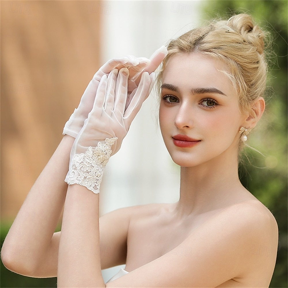 Renda / Tule Até o Pulso Luva Elegante / Festa / Noite / à moda Com Cor Pura Luvas de Festa / Casamento de 2025 por $14.99 –P1