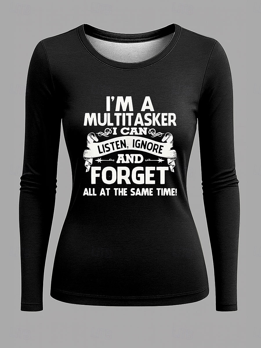 Dámské Tričko Grafika Písmeno Vinobraní Módní stylové Dlouhý rukáv Tričkový Kulatý Běžné topy Denní Víkend Tisk Černá Rubínově červená Vodní modrá Šedá Jaro Podzim 2025 - $22.99 –P3