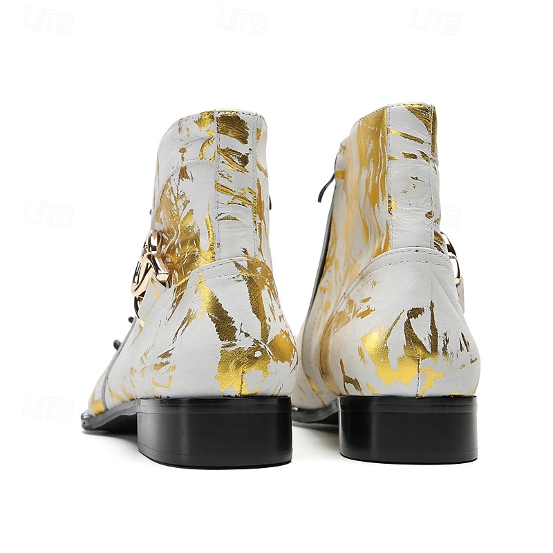 stivali western da uomo con motivo floreale bianco e design allacciato: calzature di tendenza per uomini alla moda, perfette per feste e spettacoli del 2025 a $129.99 –P4