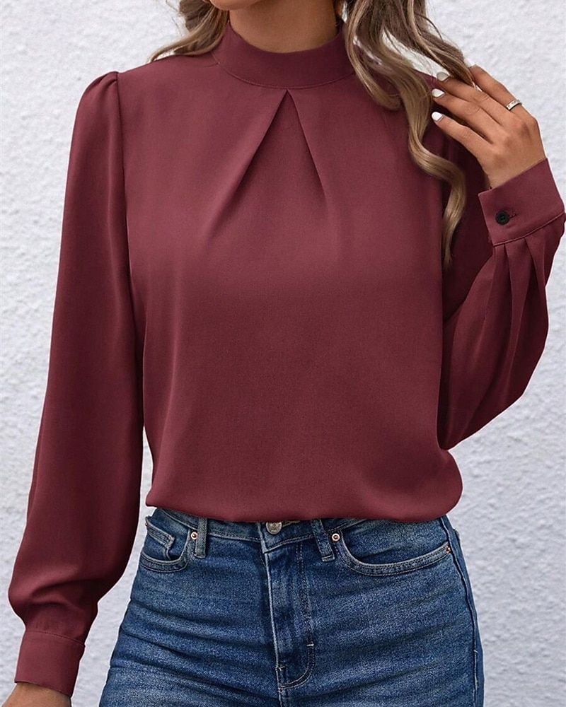 Γυναικεία Πουκάμισο Κομψή Φιλάρεσκος Σατέν Μπλούζα Συμπαγές Χρώμα Στυλάτο Καθημερινό Μακρυμάνικο Ζιβάγκο Κανονικά μπλουζάκια Καθημερινά Εξόδου Μαύρο Κίτρινο Πράσινο Ανοικτό Ρουμπίνι Βυσσινί 2026 - $27.99 –P23