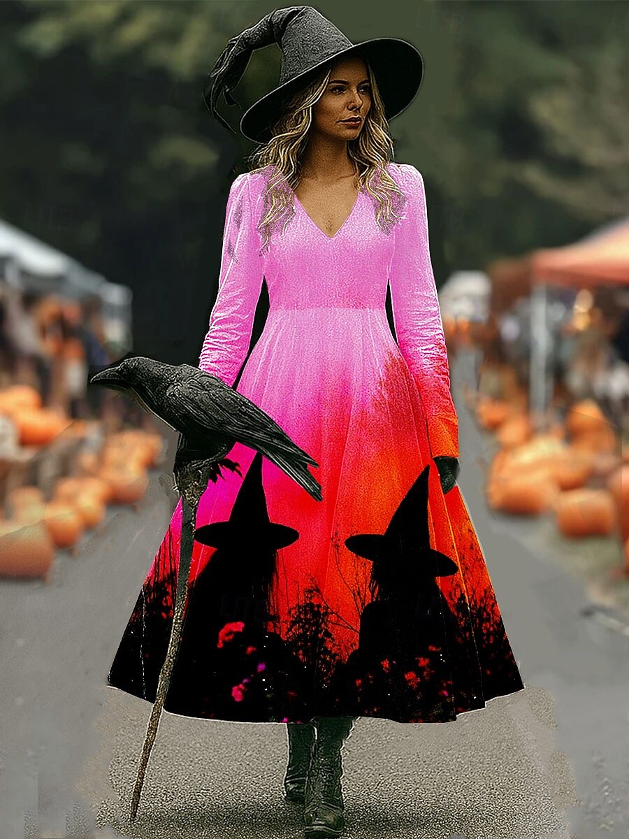 Halloween Naisten Midimekko A linjainen mekko Loma Vapaa-aika Häät Juhla Syntymäpäivä Normaali Kukka Kuvitettu Ruusu 3/4 hiha V kaula-aukko Keltainen Punastuvan vaaleanpunainen Sininen Oranssi Kevät 2025 - $33.99 –P1