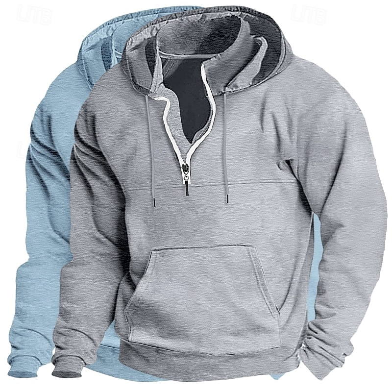 Men's Hoodie Quarter Zip Hoodie Tactical Hoodie Black+Light Gray Khaki+Black Light Gray+Blue Navy Blue+Black Dark Gray+Light Gray Hooded Plain Zipper Sports & Outdoor Casual Daily Streetwear Cool 2026 - $39.99 –P6