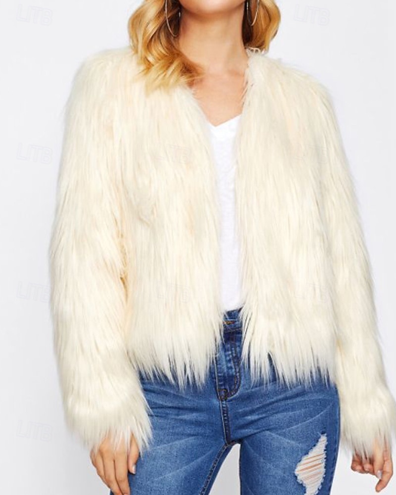 Damen Kunstpelzmantel Warm Bequem Pelze & Leder Mode Einfach Urlaub Straße Ausgehen Wochenende Regulär Rundhalsausschnitt Normale Passform Langarm Oberbekleidung Schwarz Weiß Rosa Herbst Winter 2025 - $39.99 –P14