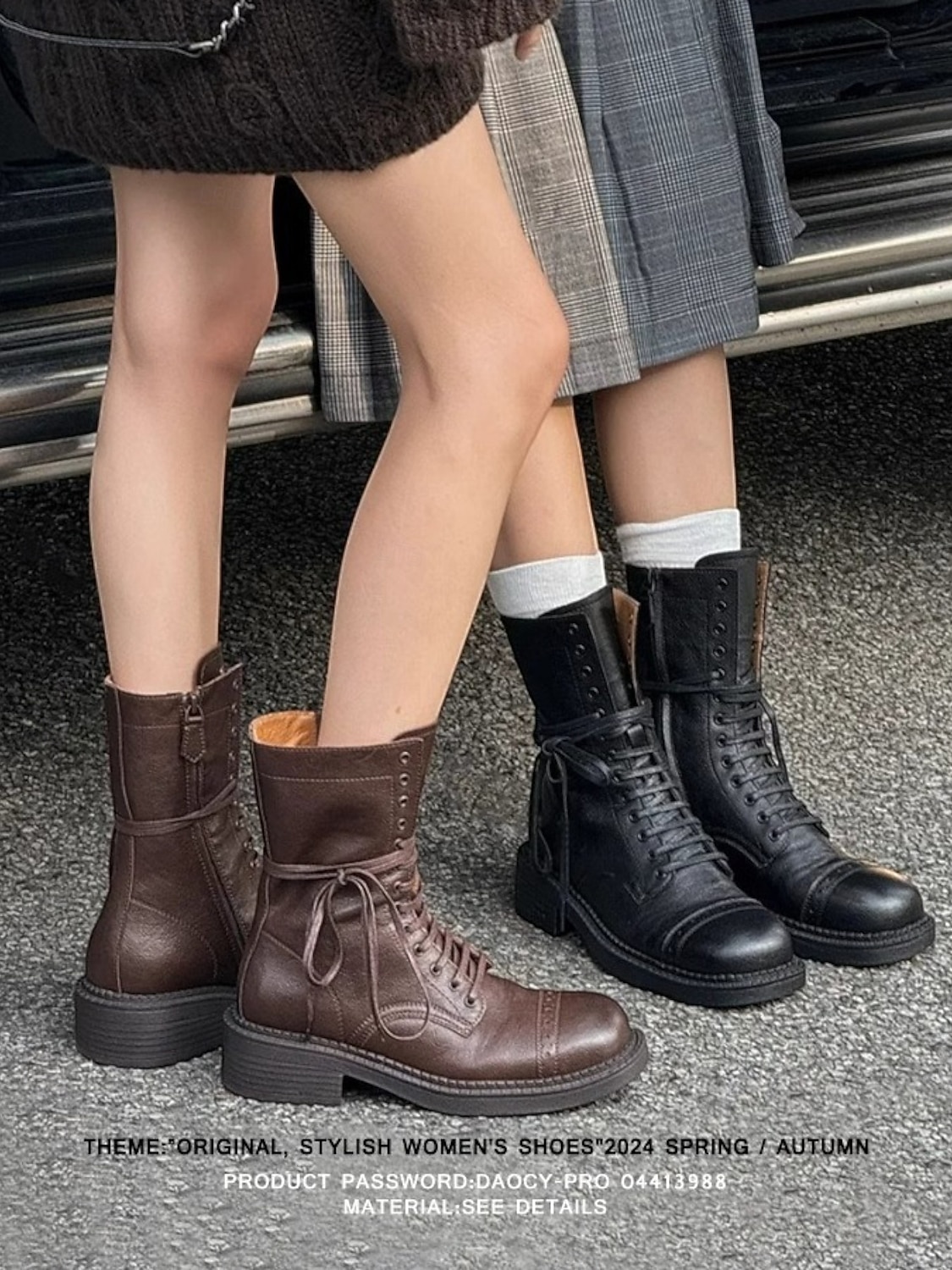 Bottines à lacets en cuir classiques Maillard de style britannique pour femmes - Bottines de combat rétro vintage pour une tenue décontractée d'automne et d'hiver de 2025 ? $64.99 –P3