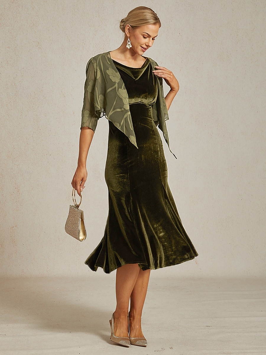 Women's Midi Dress Trumpet Mermaid Dress Elegant Party Wedding Guest Cocktail Party Regular Fit Solid Color Sleeveless Cowl Neck Olive 2026 - $99.99 –P1