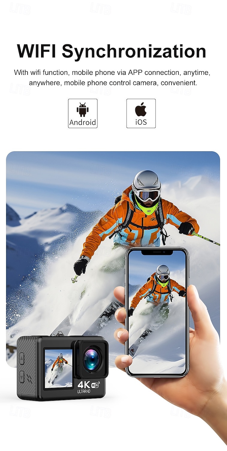Cameră sport impermeabilă de înaltă definiție 4k cu ecran dublu pentru ciclism, scufundări și fotografie aeriană, aparat de înregistrare foto și video integrat cu conectivitate mobilă wifi și 2026 - $76.99 –P4