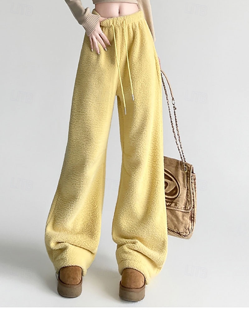 Per donna Culotte Gamba Larga Pantaloni in Pile Streetwear Casual Lunghezza intera Vita media Semplice Tasca Elastico in vita Coulisse alla gamba Confortevole Micro-elastico Vacanza Streetwear del 2025 a $24.99 –P1