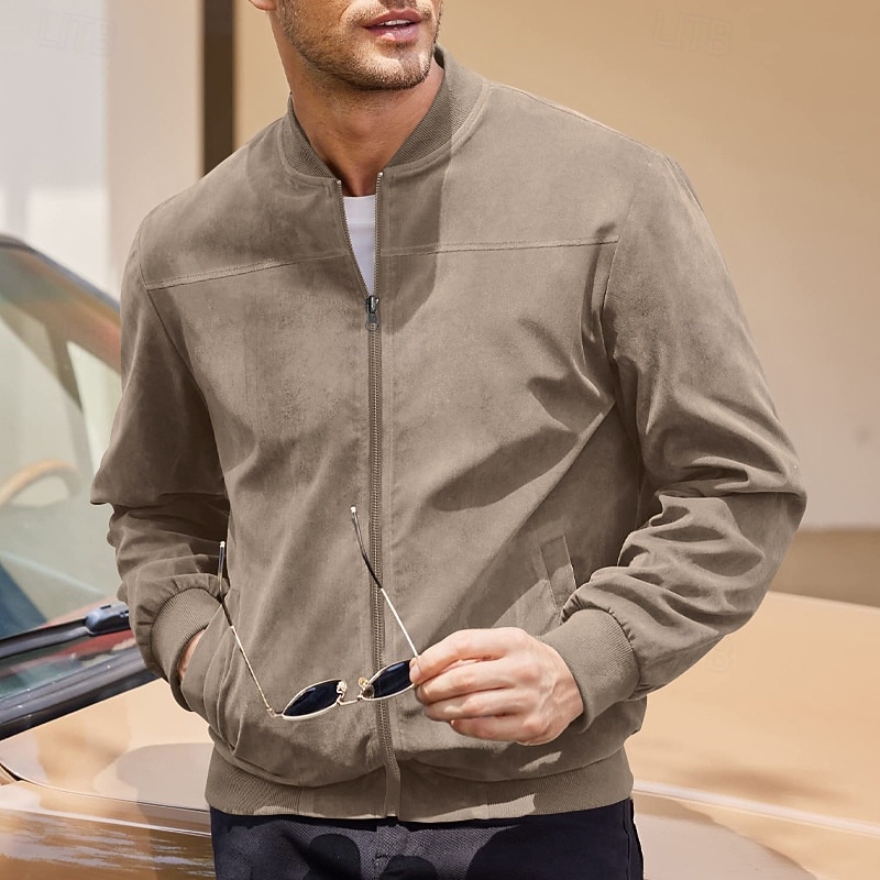 Herren Imitat-Lederjacke Freizeitjacke Urlaub Täglich Warm Tasche Herbst Winter Einfach Mode Klassisch Stehkragen Regulär Schwarz Marineblau Meeresblau Braun Armeegrün Jacken 2025 - $27.99 –P18