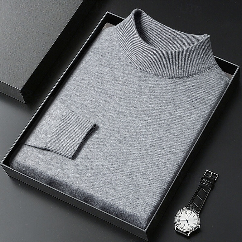 Men's Sweater Pullover Sweater Jumper Ribbed Knit Regular Tops Knitted Slim Fit Plain Turtleneck Knitwear Contemporary Casual Daily Wear Clothing Apparel Fall Camel Black M L XL 2026 - $26.99 –P1