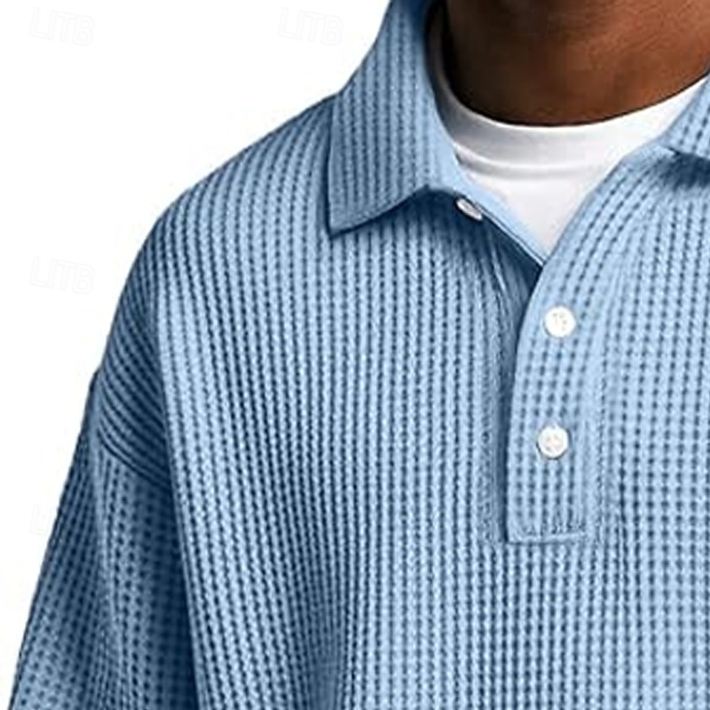Herre Vaffel poloskjorter Golf skjorte Sport & Utendørs Avslappet Knaphul Langermet Gatemote Kul عادي Klassisk Stil Med Tekstur Høst Vår & Vinter Normal Aprikos Hvit Lysegrønn Militærgrønn Rød Navyblå 2025 - $23.99 –P12