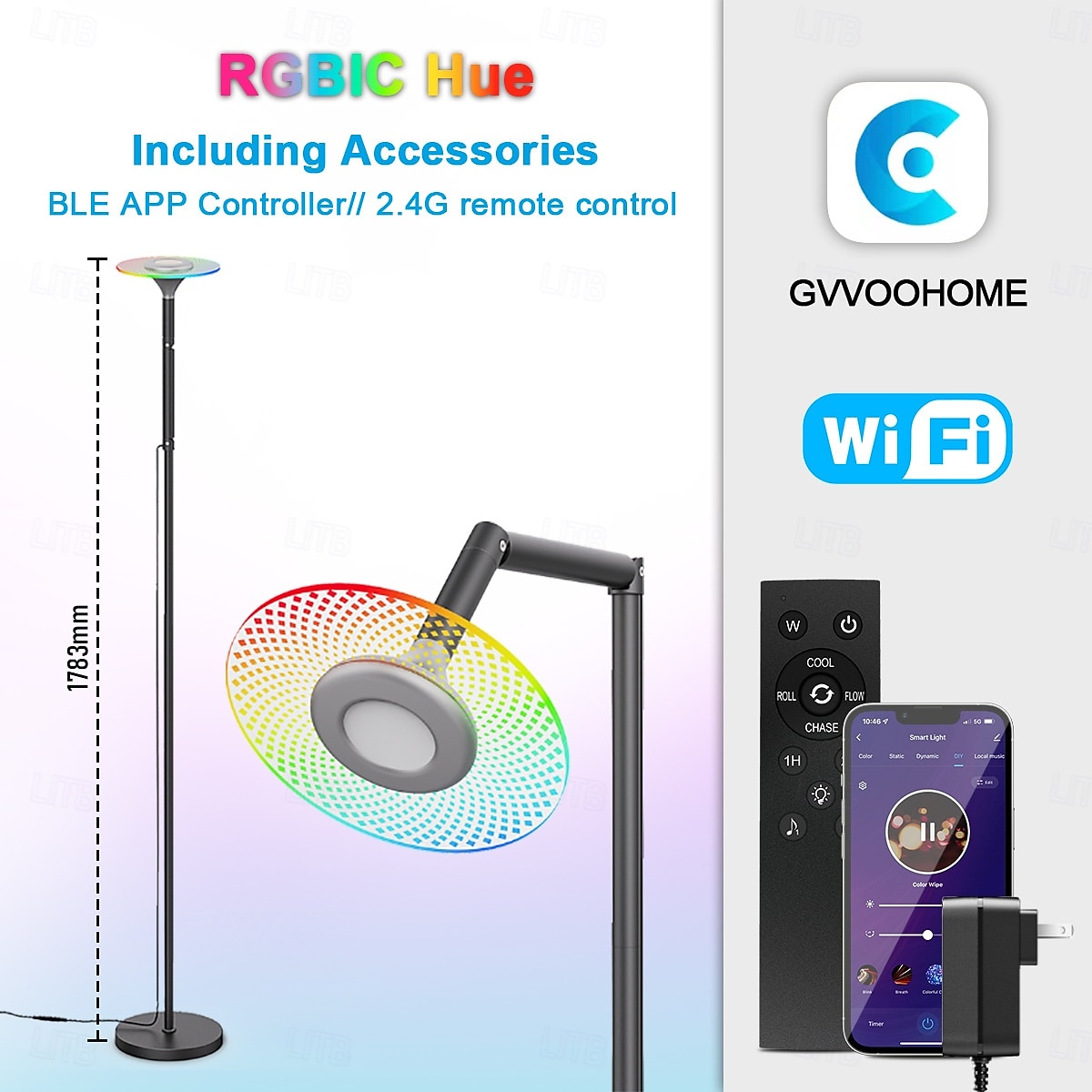 Lámpara de pie RGB para sala de estar, lámpara de pie inteligente con control remoto de aplicación para dormitorio, oficina y lectura. 2025 - $54.99 –P2
