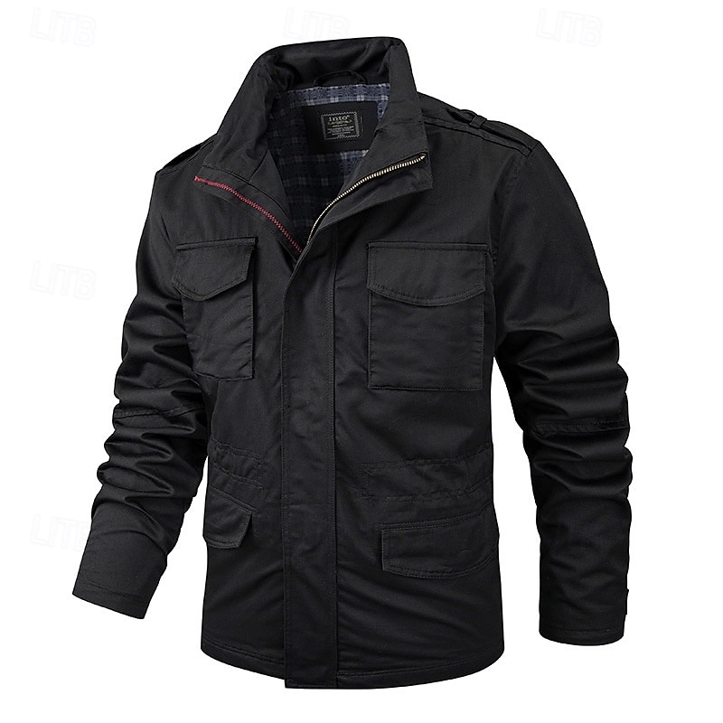 Men's Lightweight Jacket Cargo Jacket Casual Jacket Vacation Daily Wearproof Pocket Spring Fall Camouflage Fashion Classic Stand Collar Regular Black Army Green Dark Blue Jacket 2026 - $67.99 –P8