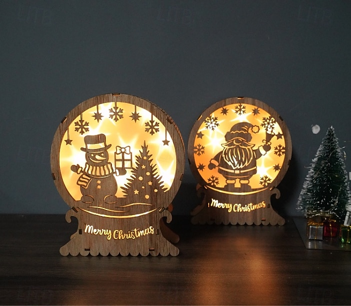 Julpwooden LED dekorativa lampor skrivbordspynt julprydnader inomhus sovrum studierum matsalar atmosfärdekorerande lampor AA batteribox 2025 - $13.49 –P3