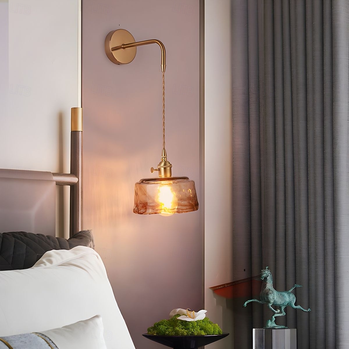 Apliques de pared de latón modernos, apliques minimalistas con pantalla de vidrio color té, lámparas de pared con ajuste de 90° hacia arriba y hacia abajo, 110-240 V 2026 - $102.97 –P9