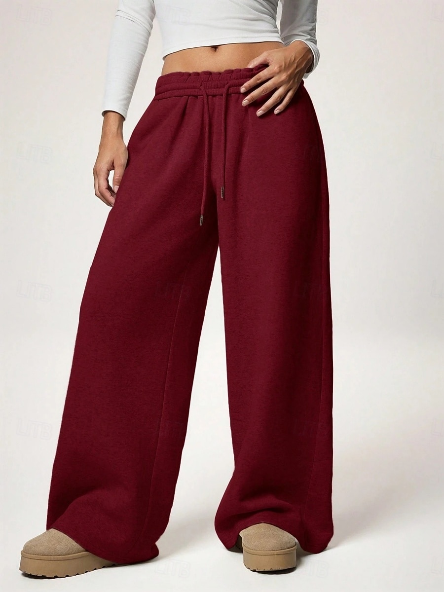 Femmes Joggings Jambe large Chinos Mode Streetwear Occasionnel Longueur complète Taille haute Uni Ceinture Élastique Confortable Doux Élastique Extérieur Rue Gris clair Noir Blanche Rouge Ét de 2026 ? $29.99 –P23