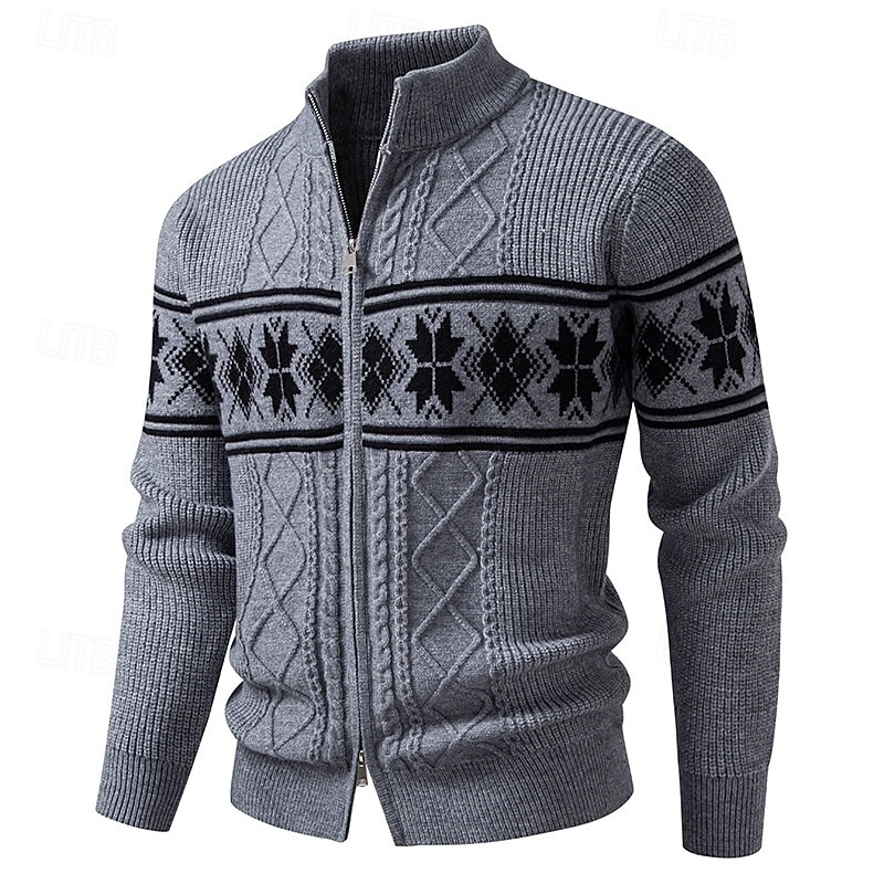 Herren Pullover Strickjacke Fair Isle Sweater Gerippt Stricken Normale Oberteile Gestrickt Einfach Stehkragen Urlaub Mode Lässig Alltagskleidung Bekleidung Winter Frühling & Herbst Schwarz Weiß M L XL 2026 - $45.99 –P5