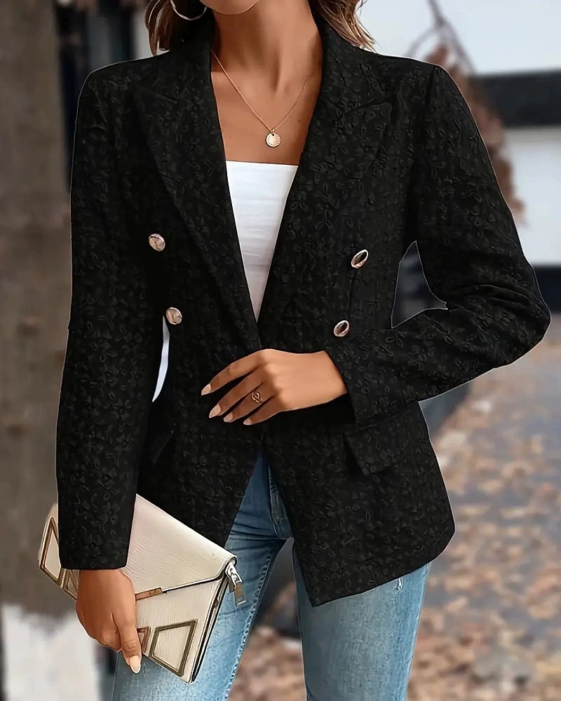 Dam Kavaj Bekväm Mönster Elegant Mode Utomhus Blomma Utekväll Ledigt / vardag Helgen Cardigan Normal Kavajslag Normal Långärmad Ytterkläder Svart Rubinrött Blå Vår Höst 2025 - $25.99 –P7