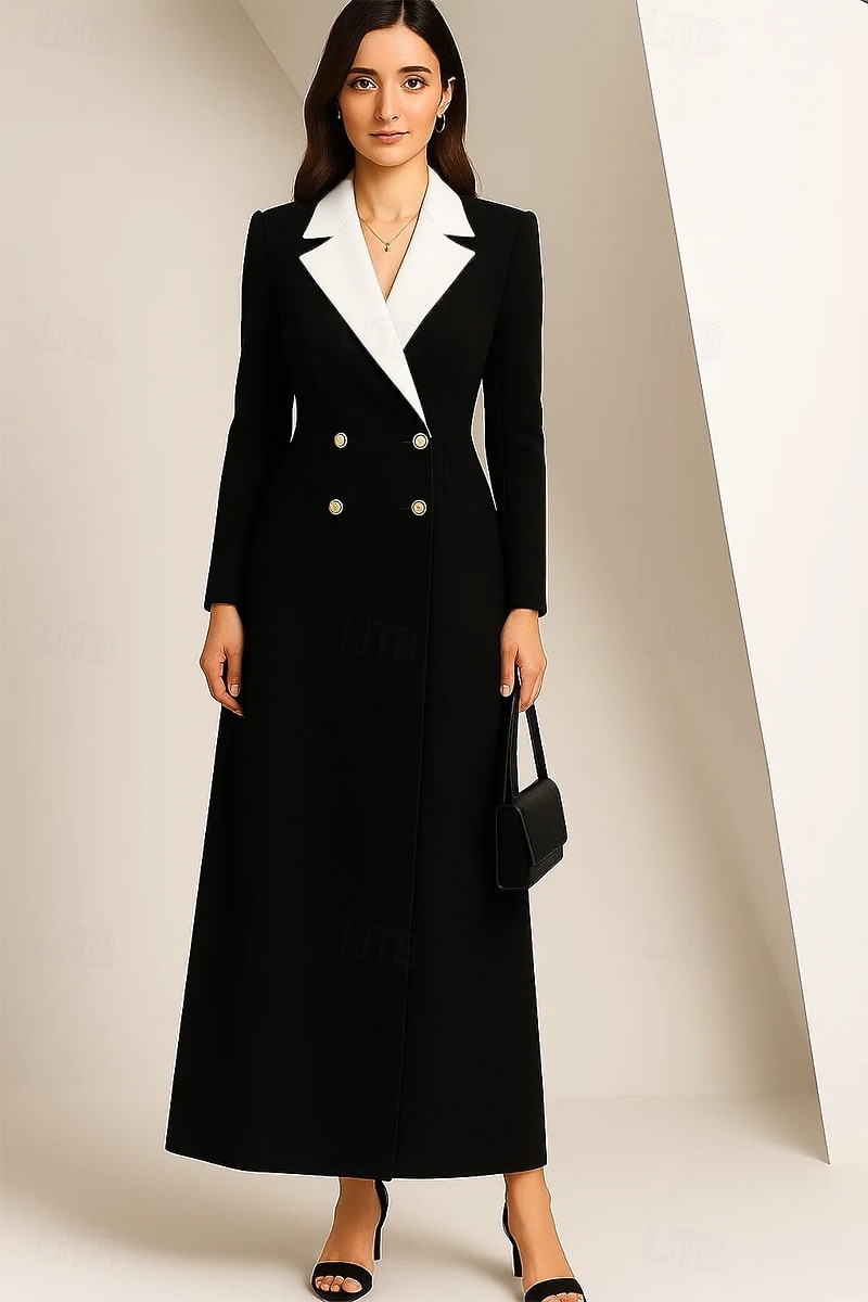 abito da smoking a trapezio, tubino, formale, blazer, invitato a nozze, in crêpe elasticizzato, elegante, manica lunga, lunghezza al pavimento, revers a lancia, colletto doppiopetto del 2025 a $169.99 –P4