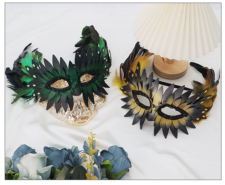 Máscara de baile de penas feminina com design de pluma colorida, acessório de fantasia elegante para festa de Halloween e cosplay de 2026 por $24.99 –P3