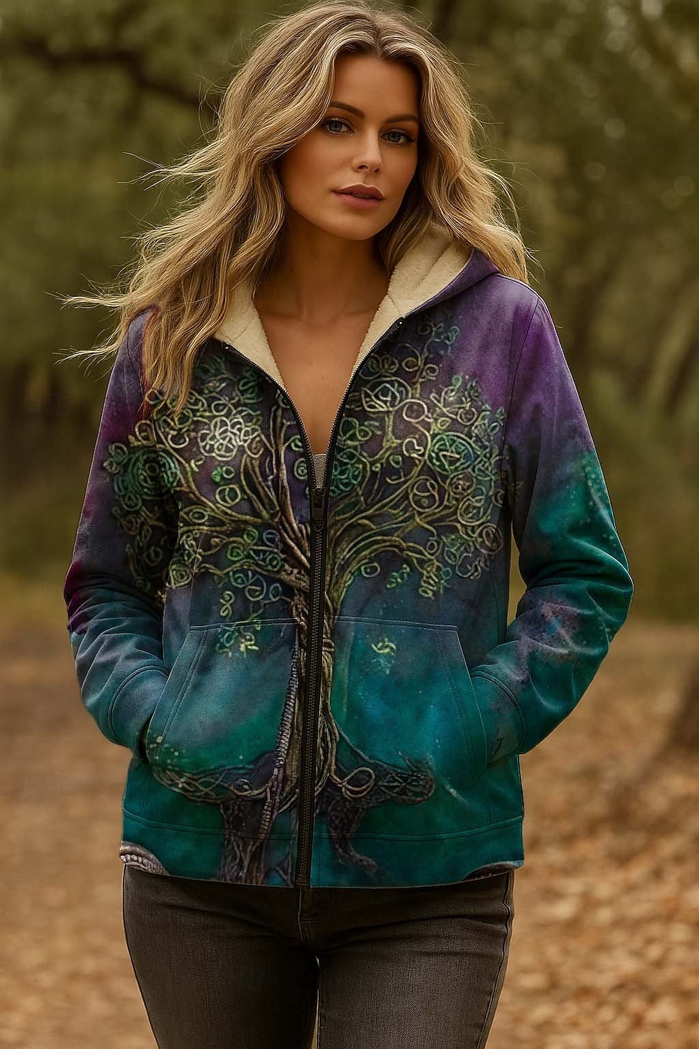 Жен. Толстовки на молнии Застегнуться Молния С принтом Графика Геометрический принт Огурцы Элегантный стиль Теплый Винтаж Длинный рукав Капюшон Обычные топы Повседневные Дом Офис Зеленый 2026 - $45.99 –P1