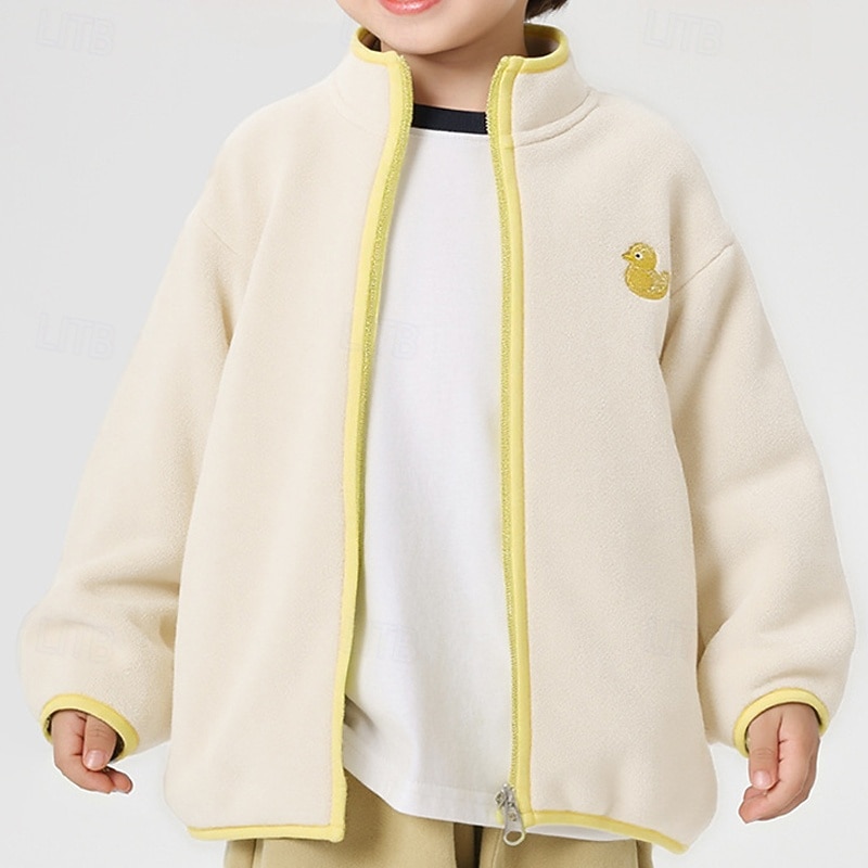 Barn Pojkar Fleece-jacka Friluftsjacka Kappa Ytterkläder Ensfärgat Långärmad Dragkedja Ficka Komfort Håller värmen Mjukt Täcka Utomhus Mode Dagligen Vit Gul Vår Höst 4 år + 2025 - $34.99 –P1