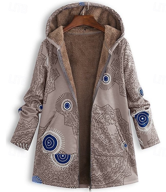 Γυναικεία Μπουφάν Sherpa Casual Jacket Άνετο Αναπνέει Στάμπα Καθημερινό Γεωμετρικό Διακοπές Δρόμος Causal Καθημερινά Ρούχα Ανοικτό Μπροστά Κανονικό Με Κουκούλα Κανονικό Μακρυμάνικο Εξωτερικά ενδύματα 2025 - $34.99 –P2