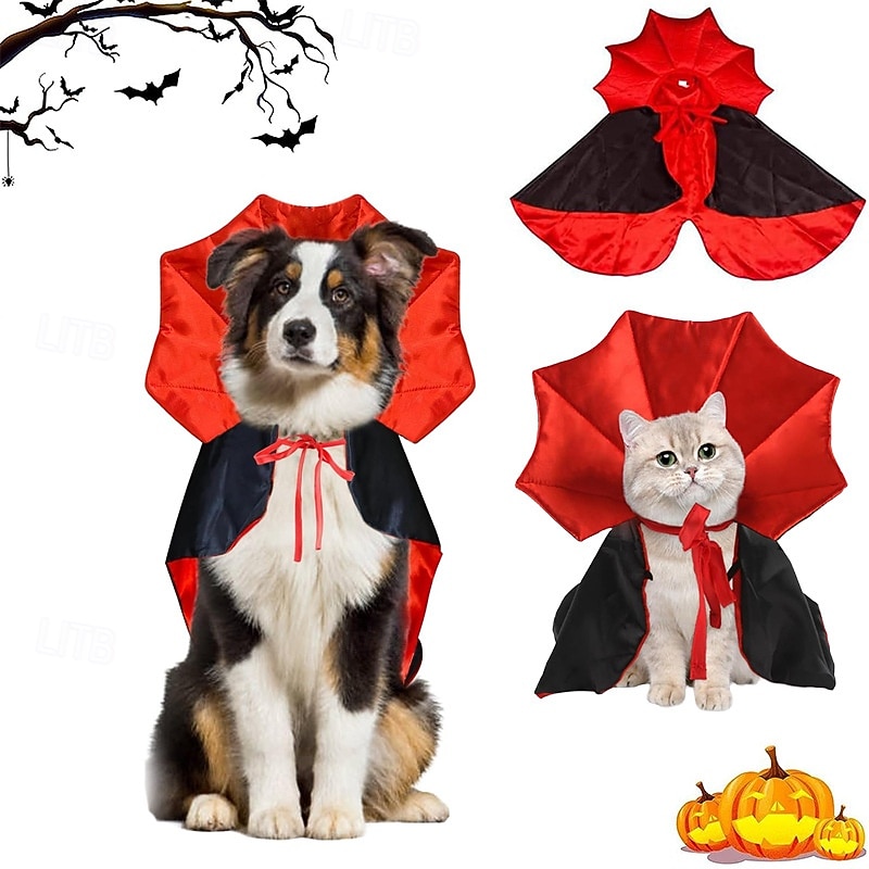 1pc Halloween Pet Cape Costume - Red & Black Vampire Design with ...
