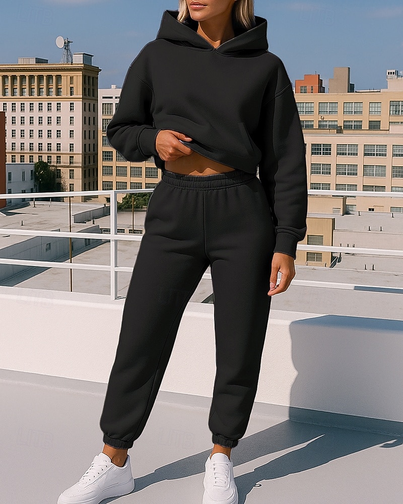 Mujer Chándal de 2 piezas Sudadera con capucha Lounge Conjuntos de chándal Color sólido Trajes de Yoga Otoño Negro Blanco Rutina de ejercicio Al Aire Libre Viaje Alta cintura Ligero Moda Manga Larga 2025 - $32.99 –P5