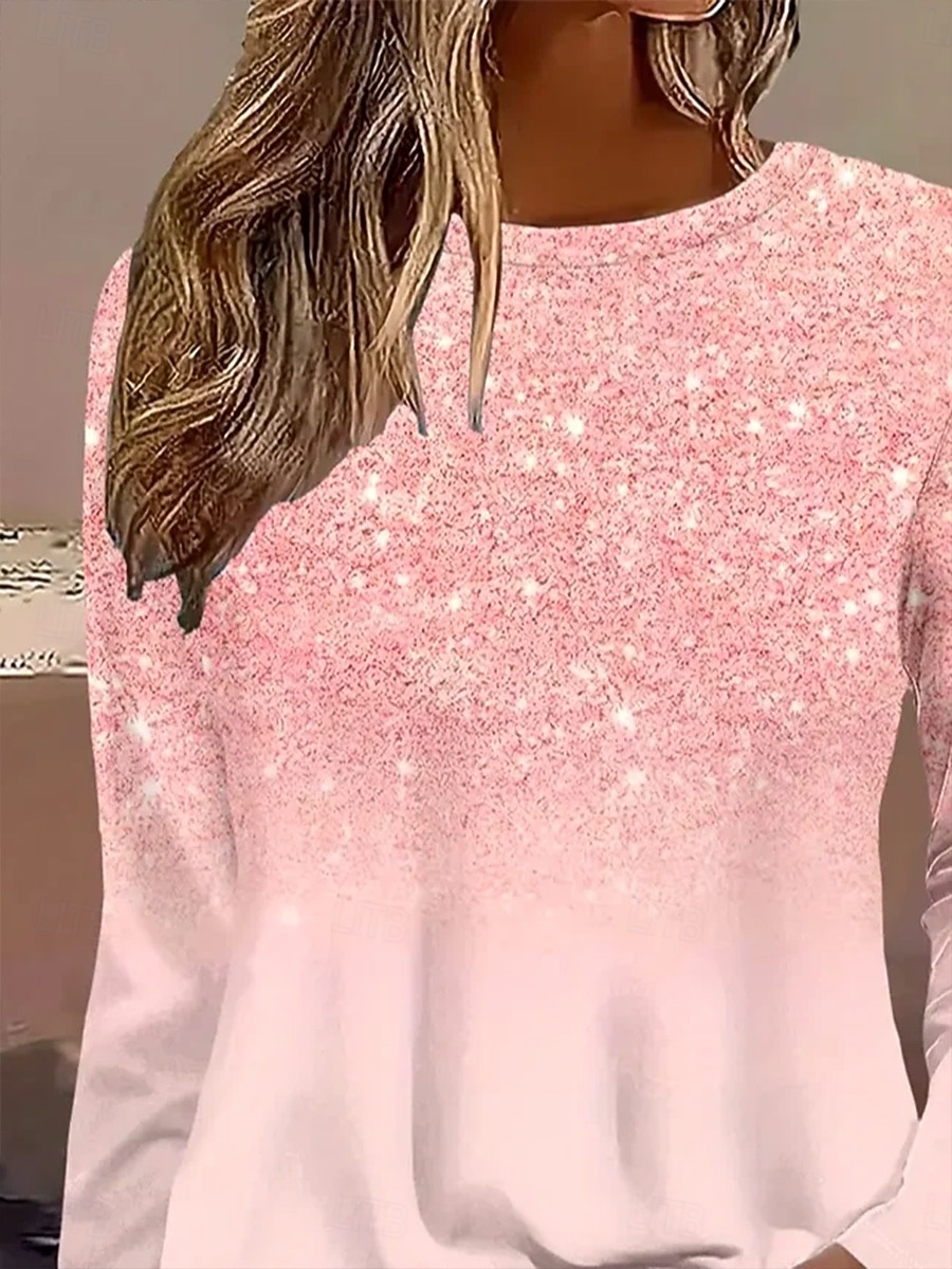 Per donna Maglietta Stampato Ombre Floreale Grafico Vintage Elegante Classico Manica Lunga Girocollo Top Regolari Quotidiano Blu Rosa Primavera Autunno Inverno del 2026 a $24.99 –P5