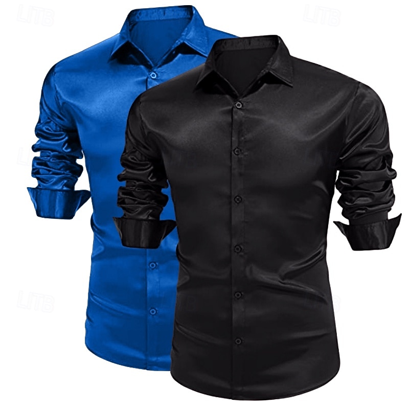 Homme Chemise Comme de la soie Chemise en satin Chemise habillée Chemise Décontractée Chemise Boutonnée Uni Formel Mariage Blanc + Vert Vert + rouge Noir + blanc Blanc + Bleu manche longue Revers de 2025 ? $29.99 –P11