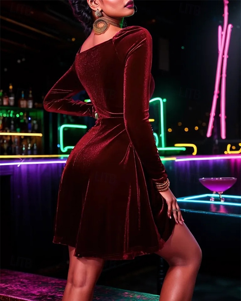 Damen Midikleid Samtkleid Cocktailkleid Elegant Mode Modern Outdoor Party Party-Abendmode Normale Passform Einfach Langarm Rundhalsausschnitt Schwarz Wein Dunkelgrün Dunkelblau Frühling Herbst 2025 - $28.99 –P4