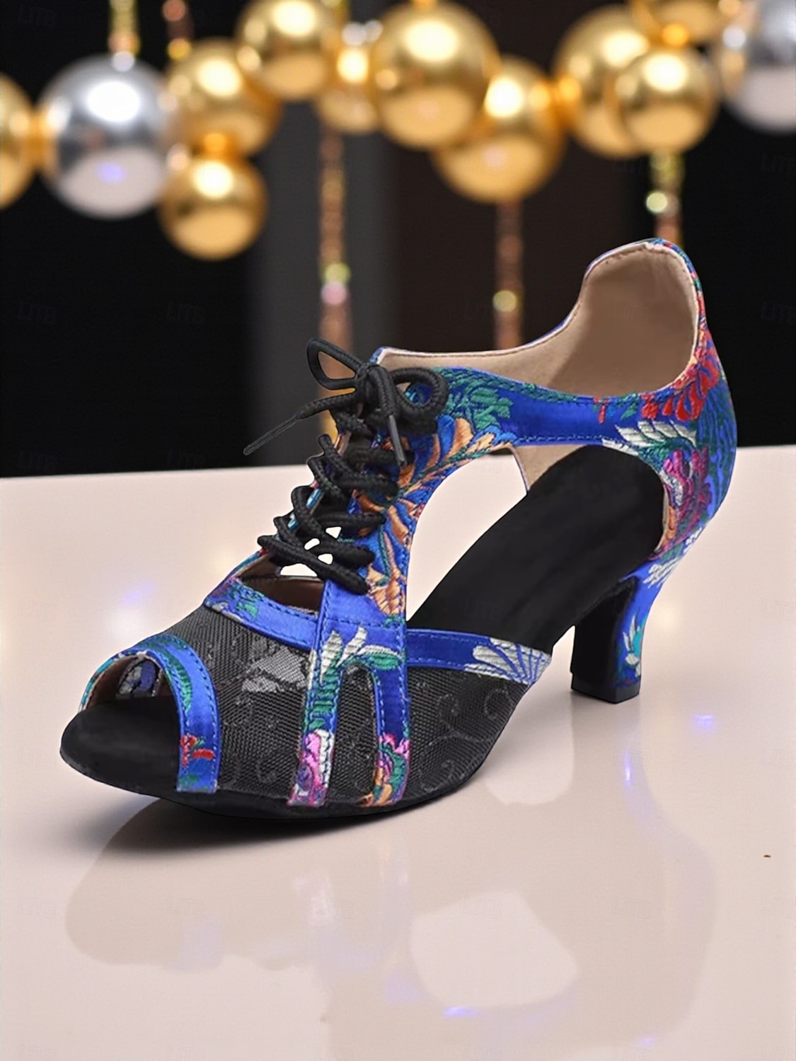 Women's Lace-Up Latin Dance Shoes with Embroidered Mesh Design - Professional Ballroom Heels for Performance and Party Wear 2025 - $59.99 –P1