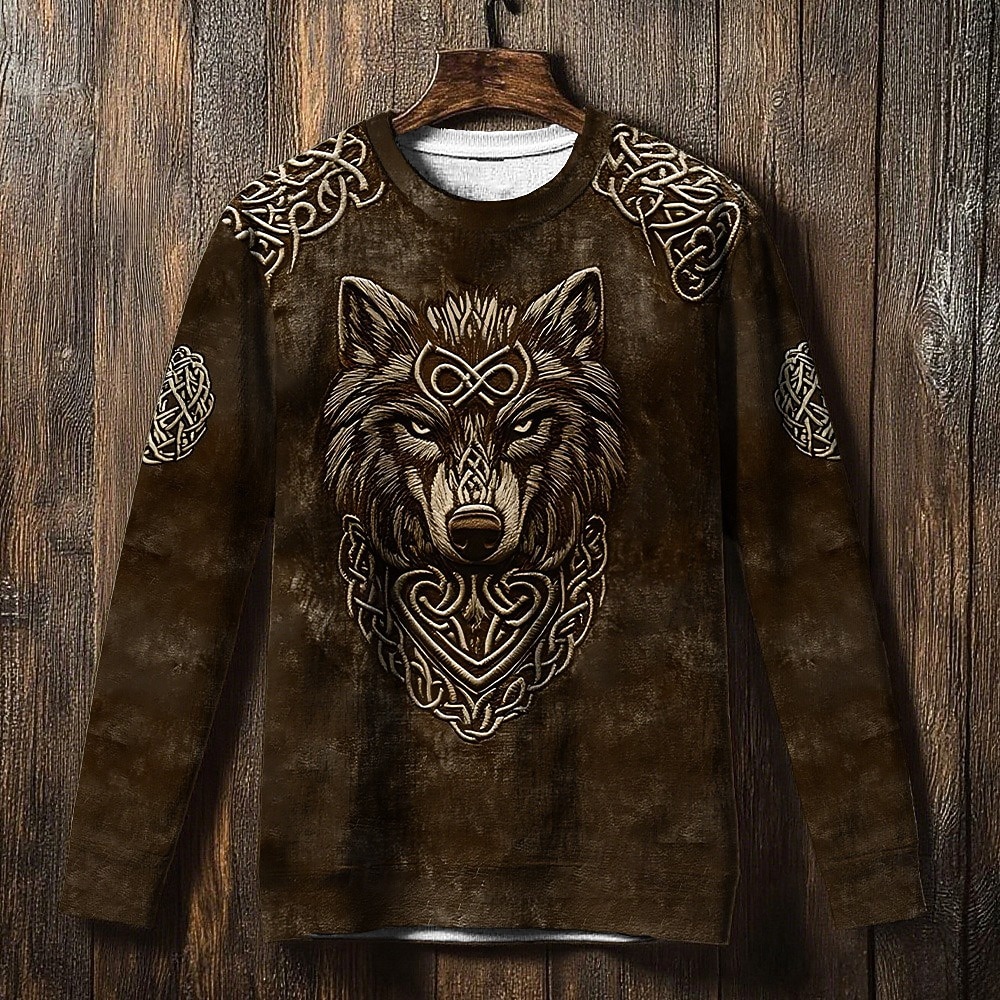 Homens Moletom Azul Preto Marron Gola Redonda Lobo Nó Celta Imprimir Casual Diário Streetwear Vintage Viking Outono Inverno Roupa Moletons Moletons Manga Longa de 2026 por $29.99 –P3
