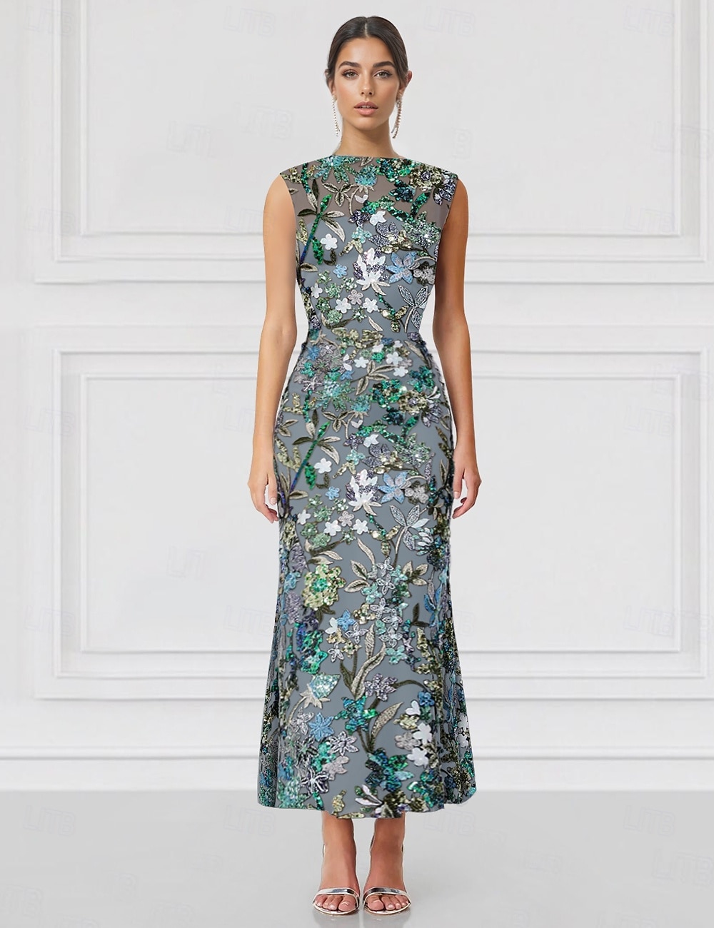 Corte Trompeta Sirena Hasta el Suelo Bordado con cuentas Vestido formal Vestido de madre de la novia Vestidos de coctel Vestidos de fiesta Elegante Vintage Bloque de Color Sin Mangas Cuello Alto Boda 2026 - $197.99 –P2