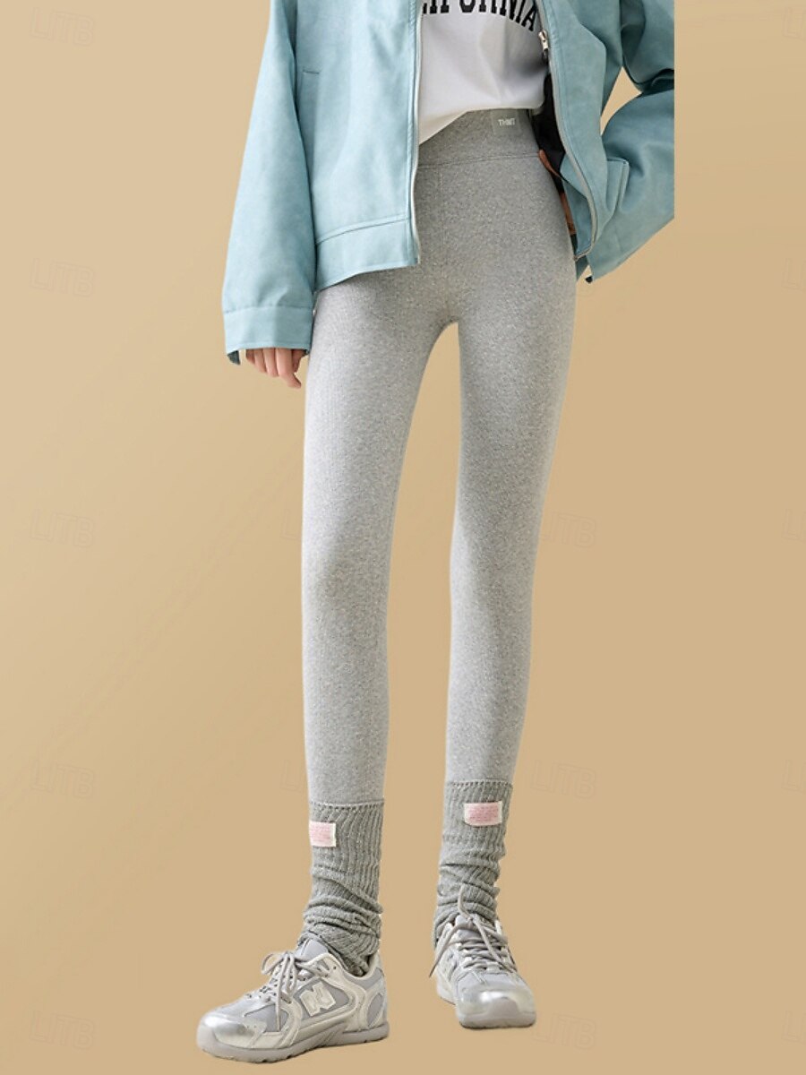 Damen Fleecehose Leggings Mode Basic Lässig Volle Länge Hohe Taille Einfach Hoher Schnitt Bequem Weich Dehnbar Heim Täglich Hellgrau Dunkelgrau Schwarz Beige Sommer Frühling Herbst Winter Schmale 2025 - $30.99 –P7