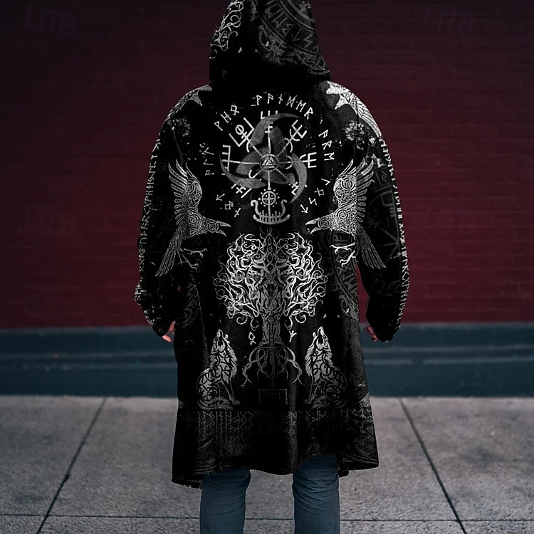 Per uomo Vichingo Cappotto Invernale Giacca in Pile Cappotto Calore Termico Confortevole Vintage Casual Streetwear Abbigliamento quotidiano Cerniera Tasca Stampa 3D Autunno Inverno Con Cappuccio del 2026 a $56.99 –P1
