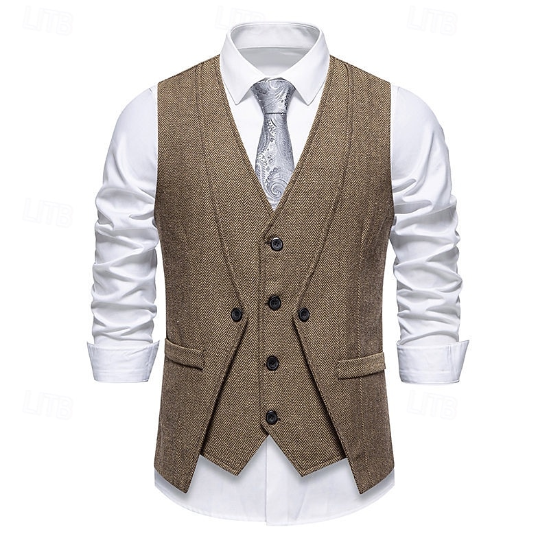 Herren Weste Gilet Urlaub Party Geschäft Mode Lässig Frühling Herbst Tasche 2 in 1 Knöpfe Polyester Bequem Einfach Einreihig Ein-Knopf V Ausschnitt Normale Passform Wein Marineblau Dunkelgray Kaffee 2025 - $33.99 –P8