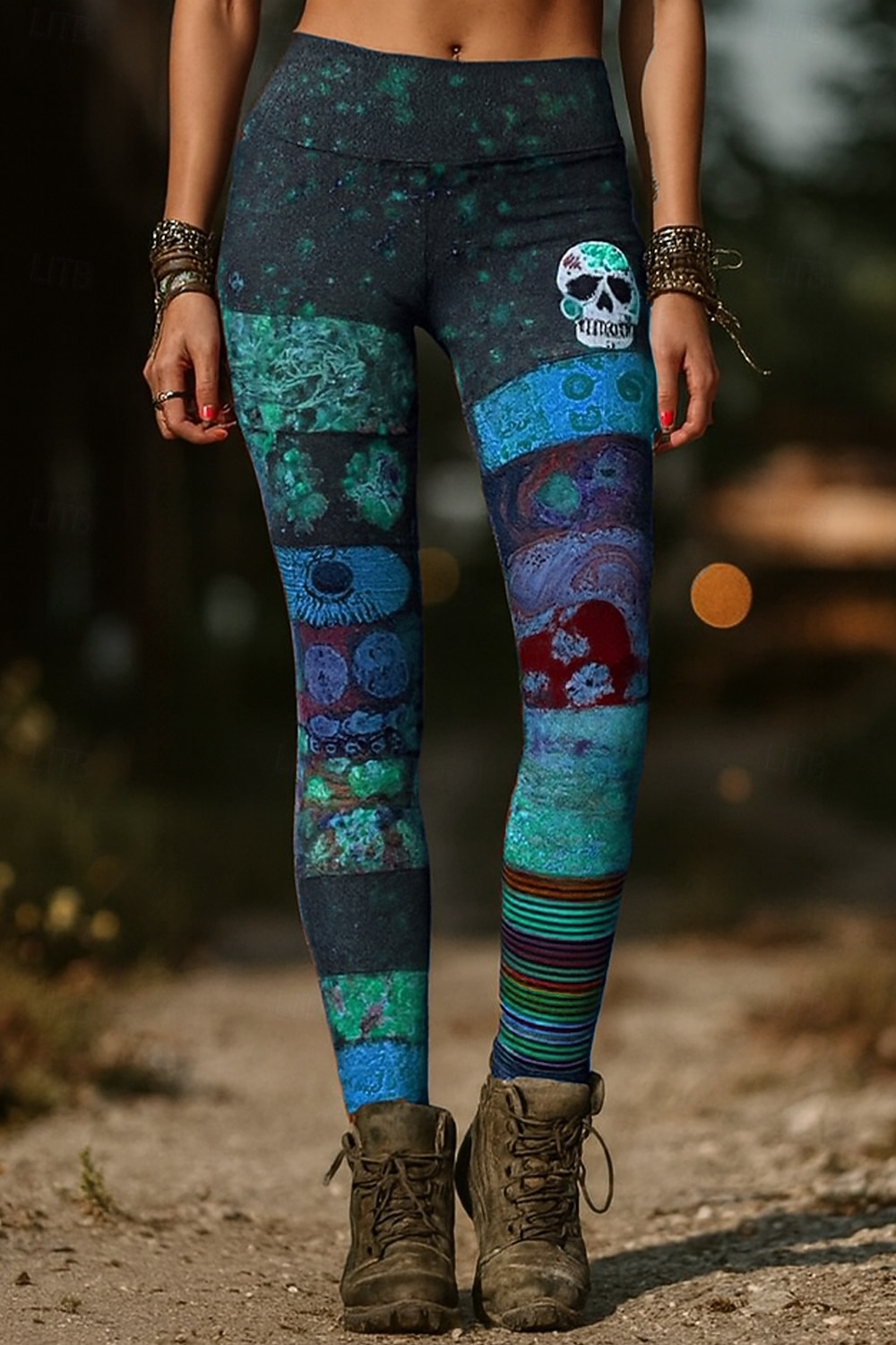 Damen Leggings Urlaub Vintage Ethnischer Stil Volle Länge Hohe Taille Grafik Schädel Monster Kordelzug Patchwork 3D Druck Schnell trocknend Atmungsaktiv Weich Dehnbar Formal Outdoor Urlaub Pink Blau 2026 - $21.99 –P3