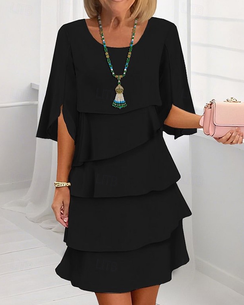 Femmes Mini Robe Robe en Chiffon Robe à Volants Mode Moderne Extérieur Fête Sortir Coupe régulière Uni Demi Manches Col ras du cou Noir Blanche Rose Claire Bleu Printemps Automne de 2025 ? $24.99 –P3