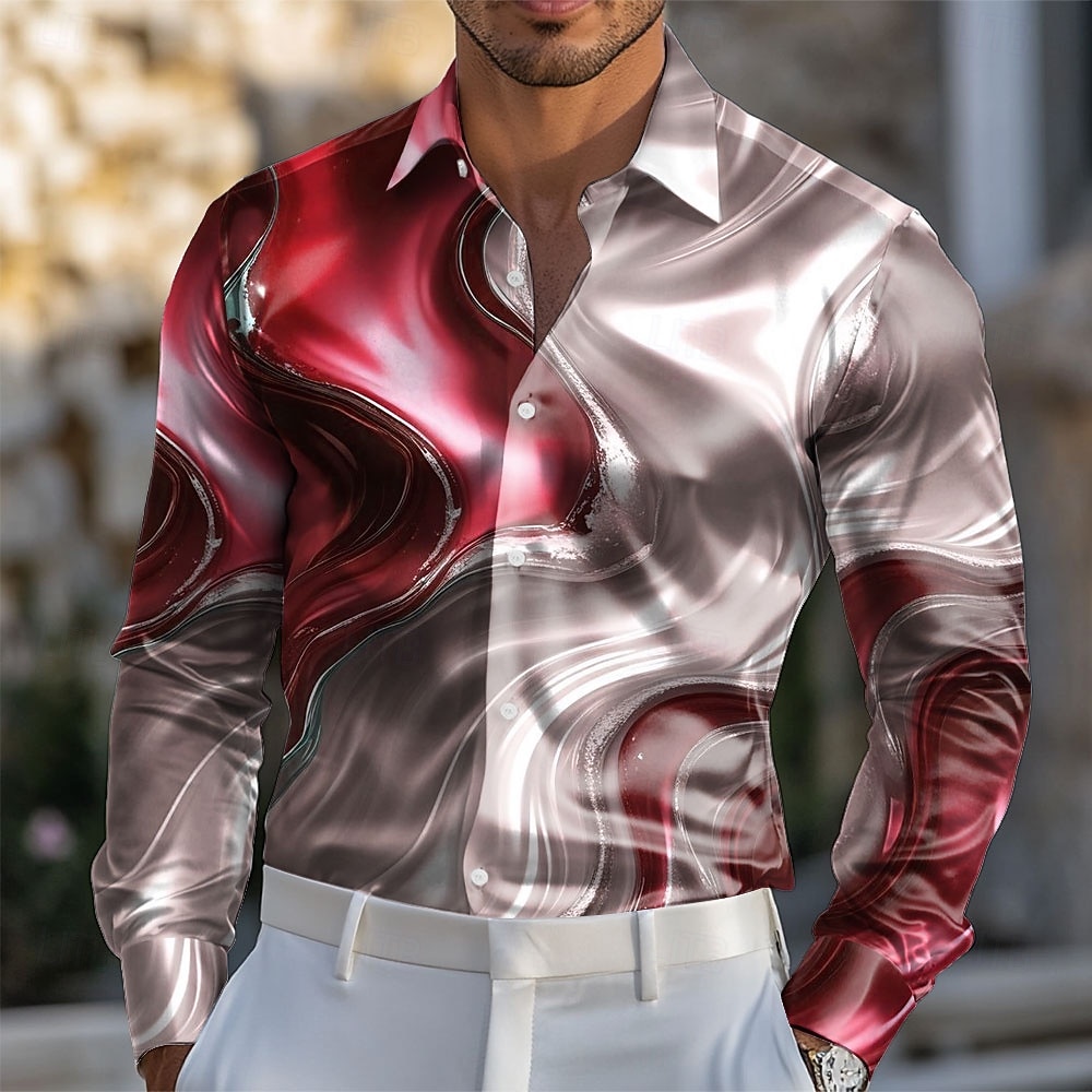 Per uomo Sfumatura Onde Marmo Camicia Camicia in raso Camicia elegante Manica Lunga Moda Casual Vacanza Abbigliamento Quotidiano Estate Primavera Autunno Collo ripiegato Stampa 3D Camicie con bottoni del 2026 a $29.99 –P3